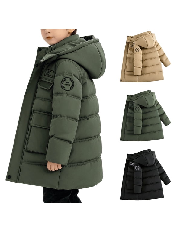 Boys Winter Coats, Hooded Windproof Zip up Thermal Jackets with Pockets, Warm Padded Puffer Jacket for Boys(Army Green,5-6 Years)