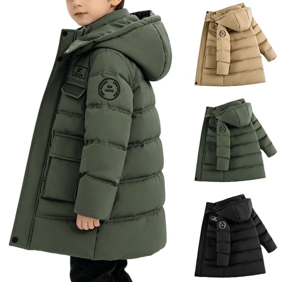 OGLCCG Boys Winter Coats, Hooded Windproof Zip up Thermal Jackets with Pockets, Warm Padded Puffer Jacket for Boys(Army Green,9-10 Years)