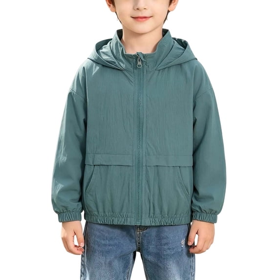 OGLCCG Boys Zip Up Windbreaker Jacket Lightweight Casual Workout Hooded Outerwear with Pockets Boys Sporty Rain Jacket 4-13 Years