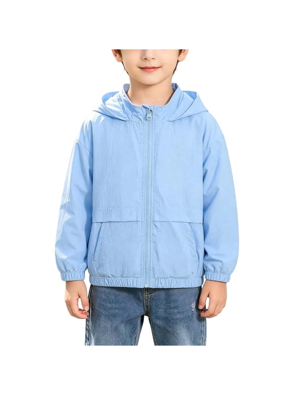 Boys Zip Up Windbreaker Jacket Lightweight Casual Workout Hooded Outerwear with Pockets Boys Sporty Rain Jacket 4-13 Years