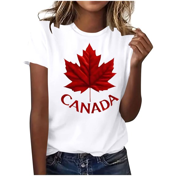 OGLCCG Canada Maple Flag Womens T Shirts Graphic Printed Short Sleeve Crewneck Tops Loose Fit Lightweight Summer Casual Pullover for Women