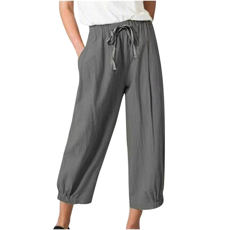 Capri Pants for Women Loose Workout Yoga Cropped Joggers Drawstring Elastic  Waist Sweatpants Capris Pants with Pockets