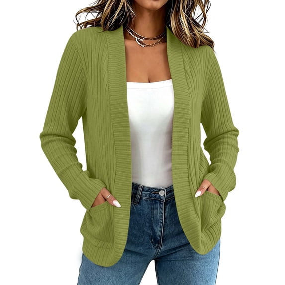 OGLCCG Cardigans for Women Classic Casual Lightweight Open Front Ribbed Knit Cardigan Sweaters with Pockets S-XXL