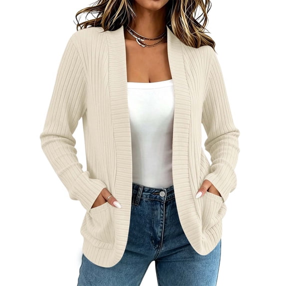 OGLCCG Cardigans for Women Classic Casual Lightweight Open Front Ribbed Knit Cardigan Sweaters with Pockets S-XXL