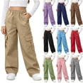 thumbnail image 1 of OGLCCG Cargo Pants for Girls Size 10-11,Wide Leg Elastic Waist Cargo Athletic Pants with Multi Pockets Gray, 1 of 8
