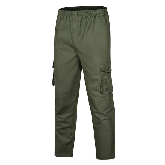 OGLCCG Cargo Pants for Men Big & Tall Cotton Casual Elastic Waist Pants Strench Multi Pocket Straight Wide Leg Pants