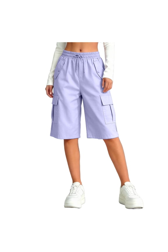 Cargo Shorts for Girls Summer High Waisted Bermuda Shorts Casual Trendy Hiking Knee Length Pant with Pockets 4-15 Years
