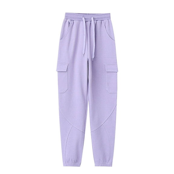 OGLCCG Cargo Sweatpants for Girls Elastic Waist Baggy Sporty Gym Athletic Fit Joggers Pants with Pockets Casual Solid Lounge Trousers 6-15 Years