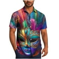thumbnail image 1 of OGLCCG Carnival Shirts for Men Short Sleeve Mask Printed Summer Casual Button Down Beach Shirts Loose Lapel Collar Funny Mardi Gras Shirts, 1 of 5