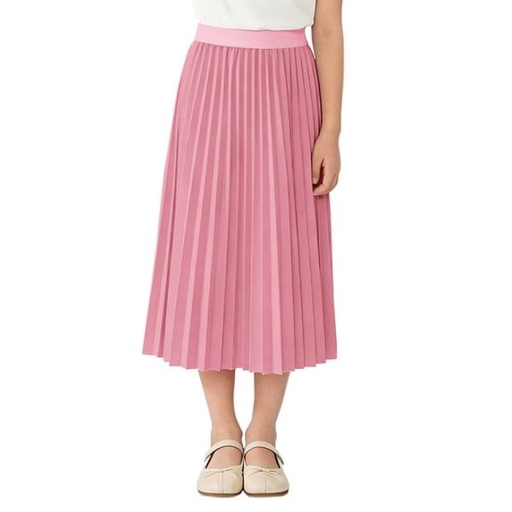 OGLCCG Chiffon Pleated Skirt for Girls Elastic High Waist A-Line Boho Swing Maxi Long Skirt Summer Flowy Beach Skirts 3-13 Years