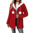 thumbnail image 1 of OGLCCG Christmas Fleece Coats Women Casual Cable Knit Faux Fur Hooded Cardigan Soft Open Front Fuzzy Fur Pom Button Down Warm Jackets, 1 of 8