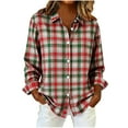 thumbnail image 1 of OGLCCG Christmas Shirts for Women Casual Spring Fall V Neck Long Sleeve Plaid Tops Loose Fit Button Down Dressy Blouses Shirts,S,Red 1, 1 of 5