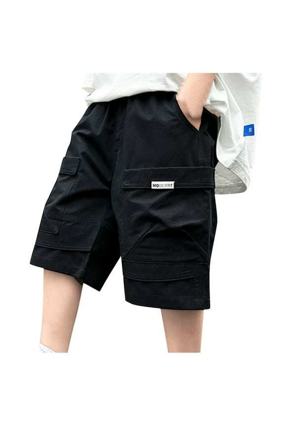 Boys Cargo Shorts Kids Elastic Waisted Wide Leg Hiking Shorts for Teens Casual Summer Baggy Bermuda Shorts with Pockets 5-16 Years