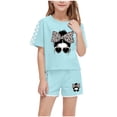 thumbnail image 1 of OGLCCG Girls 2 Piece Outfits Kids Summer Short Sleeve T-Shirt and Shorts Set Funny Graphic Print Casual Clothing Sets 5-14 Years, 1 of 6