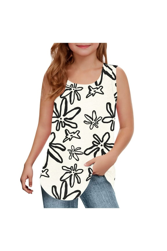 Girls Tank Tops Kids Cute Summer Square Neck Sleeveless Shirts Lightweight Casual T Shirts Dancewear for Teen 5-14 Years