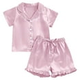 thumbnail image 1 of OGLCCG Kids Boys Girls Silk Satin Pajama Sets Soft Short Sleeve Button Down Sleepwear Top and Shorts 2 Piece Pjs Lounge Set 2-13 Years, 1 of 3