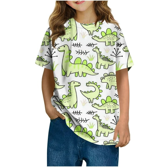 OGLCCG Kids Boys T-Shirt Cute Dinosaur Graphic Printed Short Sleeve Shirt Loose Fit Funny Summer Tees Tops 3-14 Years