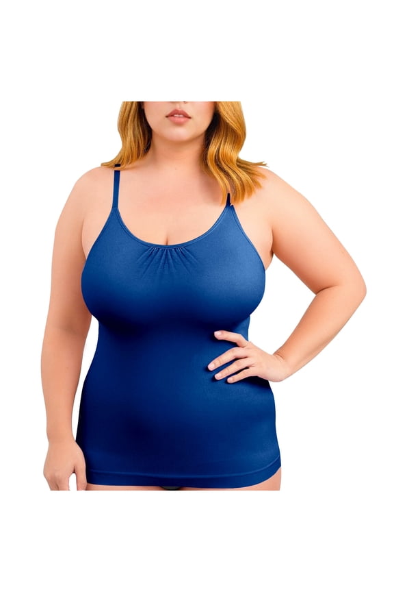 Compression Tank Tops for Women High Shaping Scoop Neck Camisole Tops Plus Size Seamless Shapewear for Women,L,Blue