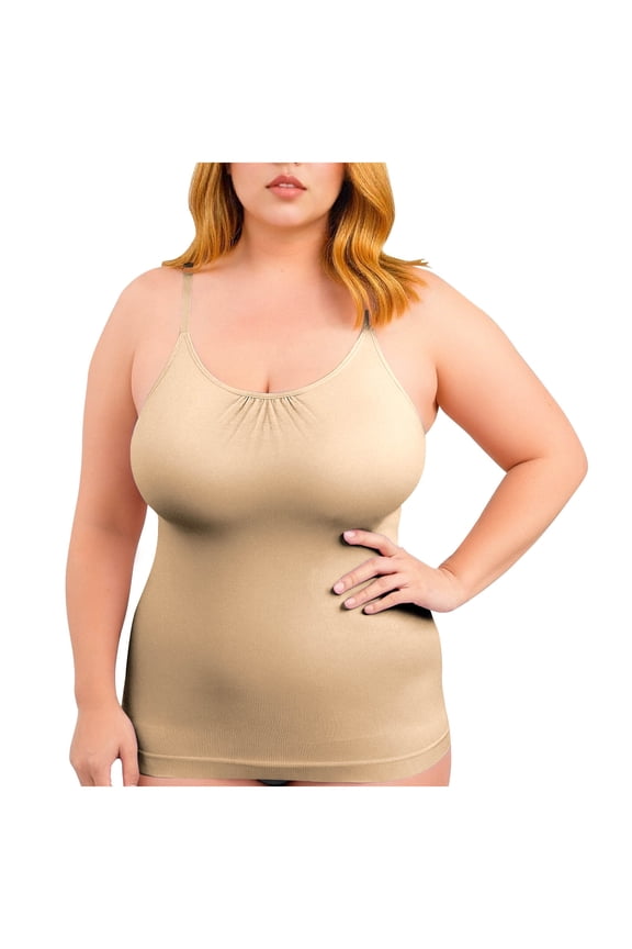 Compression Tank Tops for Women High Shaping Scoop Neck Camisole Tops Plus Size Seamless Shapewear for Women,S,Beige