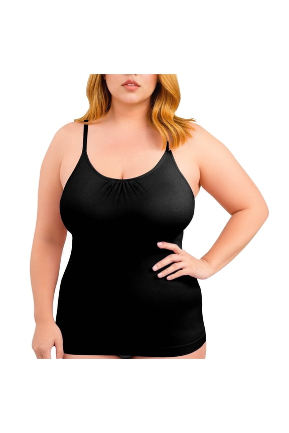 Compression Tank Tops for Women High Shaping Scoop Neck Camisole Tops Plus Size Seamless Shapewear for Women,XXXL,Black