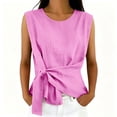 thumbnail image 1 of OGLCCG Cotton Linen Womens Crop Tank Tops Tie Wrap Ruched Crewneck Neck Sleeveless Shirts Casual Summer Beach Going Out Tops,Pink, 1 of 6