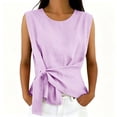 thumbnail image 1 of OGLCCG Cotton Linen Womens Crop Tank Tops Tie Wrap Ruched Crewneck Neck Sleeveless Shirts Casual Summer Beach Going Out Tops,Purple, 1 of 6