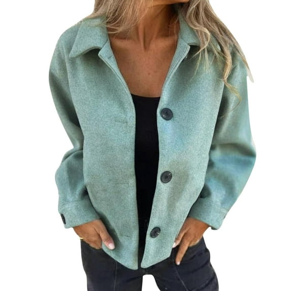 OGLCCG Cropped Jackets for Women Casual Lapel Single Breasted Cardigan Coat Lightweight Solid Color Long Sleeve Vintage Fall Jacket,S,Green