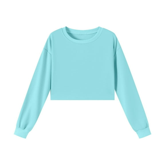 OGLCCG Cropped Sweatshirts for Girls Oversized Crewneck Long Sleeve Pullover Tops Fall Winter Classic Lightweight Cotton Shirts 3-15 Years