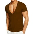 thumbnail image 1 of OGLCCG Deep V Neck T Shirt for Men Muscle Slim Fit Low Cut Stretch Short Sleeve Waffle Tee Tops Solid Color Summer Casual Tshirt,M,Khaki, 1 of 5