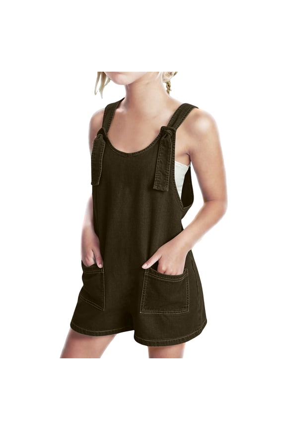 Denim Overalls for Girls Teens Summer Jean Short Rompers Jumpsuit Adjustable Strap Bib Shorts with Pockets 3-14 Years