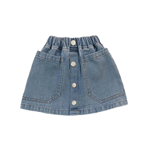 OGLCCG Denim Skirt for Girls Kids Elastic Waist Mini Jean Skirts with Pockets Summer Trendy Solid Color Denim Skort 1-9 Years
