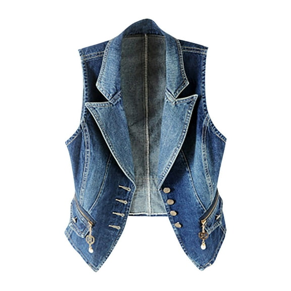 OGLCCG Denim Vest for Women Sleeveless Casual Classic Button Down Jean Vest Jacket with Pockets