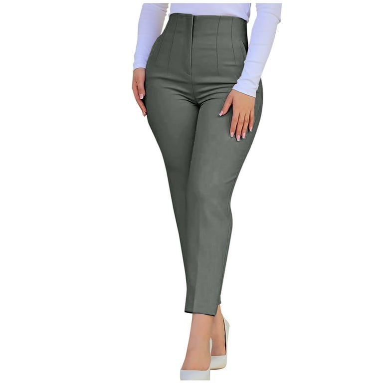 Casual Pants Women Ankle-length Trouser Office Lady Solid Pleated