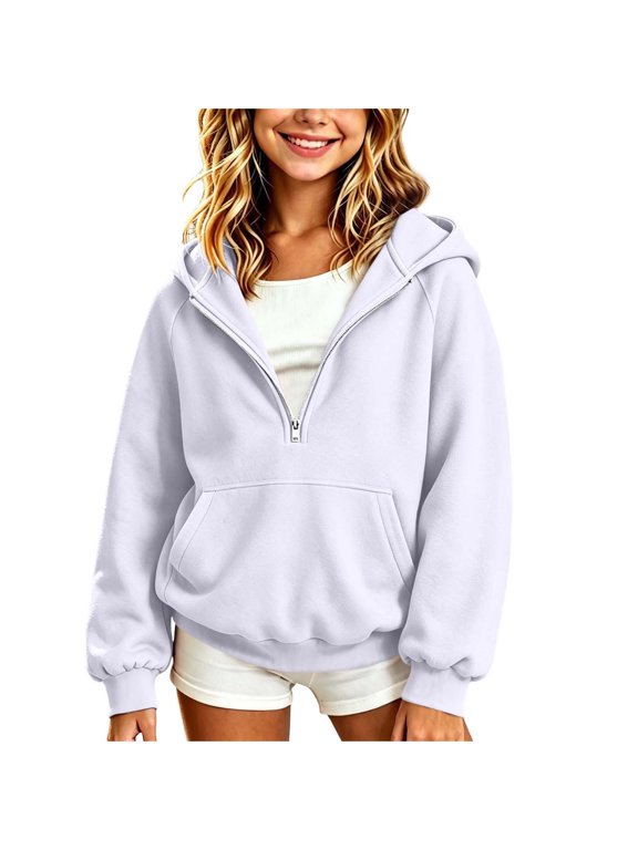 Fleece Hoodies for Girls Half Zip Pullover Hooded Sweatshirt Kids Long Sleeve Hoodie with Pocket,Back to School,Size 3