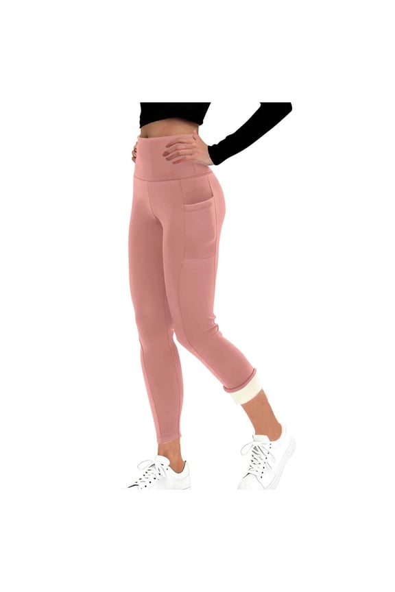 Fleece Lined Leggings Women High Waisted Workout Leggings Winter Warm Thermal Thick Soft Yoga Pants with Pockets,XXL,Pink