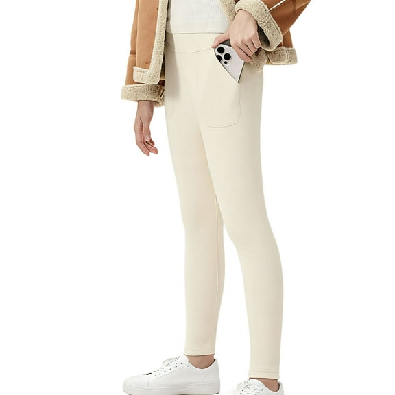 OGLCCG Fleece Lined Leggings for Girls High Waisted Winter Warm Athletic Yoga Pants Soft Thick Workout Active Tights with Pockets 2-13 Years