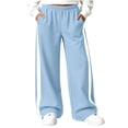 thumbnail image 1 of OGLCCG Fleece Sweatpants Girls Side Stripe Wide Leg Active Sweat Pants Elastic Waist Loose Fit Warm Athletic Trousers with Pockets(Blue,9-10 Years), 1 of 8