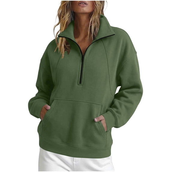 OGLCCG Fleece Sweatshirt for Women Half Zipper Long Sleeve Lapel Sports Oversized Sweatshirts Loose Pullover Tops with Pockets,S-XXL