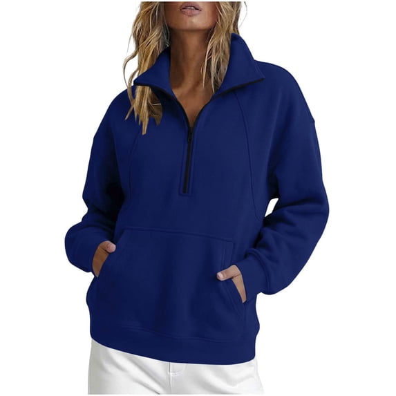 OGLCCG Fleece Sweatshirt for Women Half Zipper Long Sleeve Lapel Sports Oversized Sweatshirts Loose Pullover Tops with Pockets,S-XXL