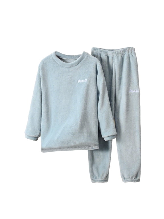 Fluffy Pajamas Set for Boys Girls Soft Comfy Fleece Pjs Pullover Tops and Long Pants 2 Piece Plush Winter Fuzzy Sleepwear Sets 2-14 Years