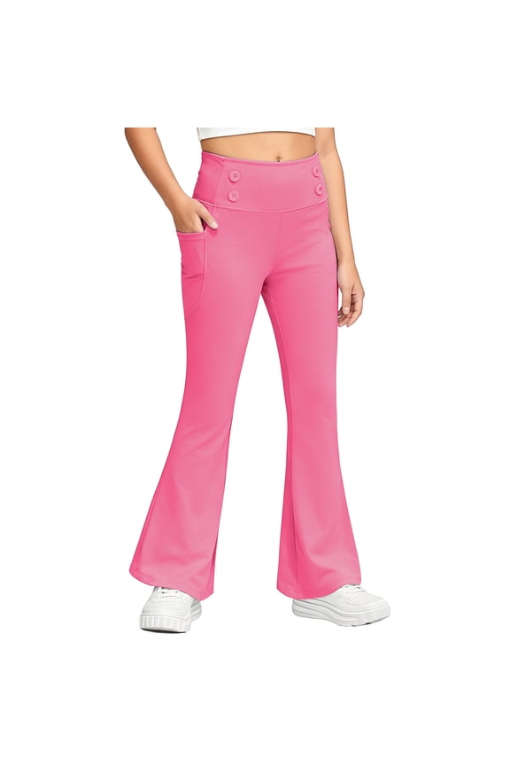 Girl Fleece Lined Flare Leggings with Pockets High Waist Athletic Yoga Pants Winter Warm Stretch Bell Bottoms for Kids 5-14 Years