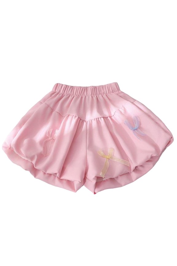 Girl Summer 3D Bow Bubble Shorts Casual Elastic Waist Bloomers Cute Soft Elastic Waist Ruffle Shorts 1-8 Years