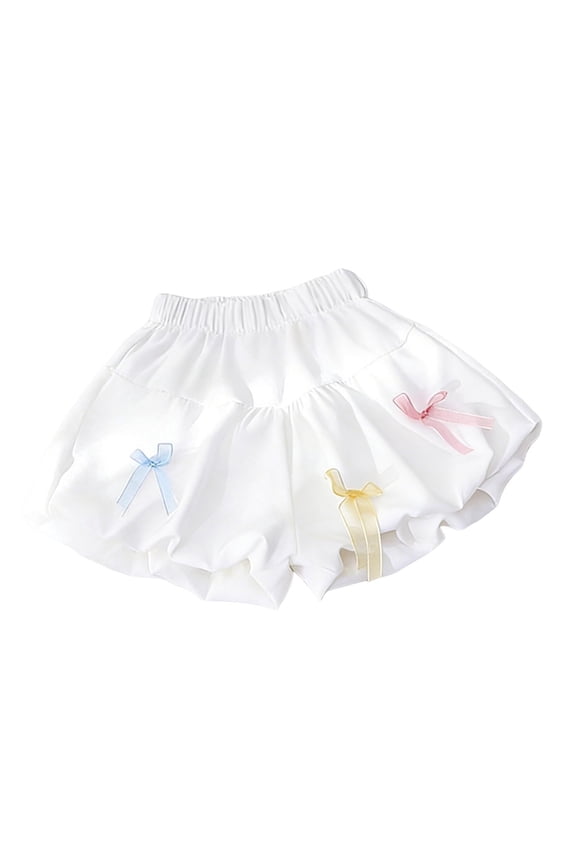Girl Summer 3D Bow Bubble Shorts Casual Elastic Waist Bloomers Cute Soft Elastic Waist Ruffle Shorts 1-8 Years