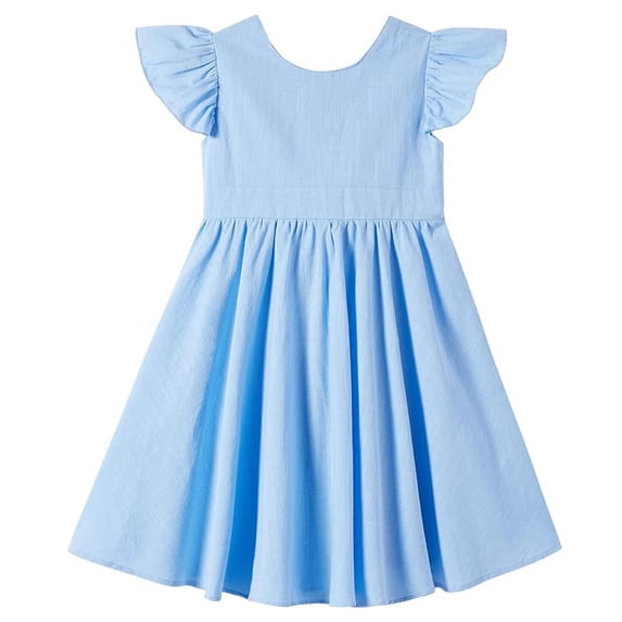 OGLCCG Girl Summer Dress Cotton Crewneck Ruffle Sleeveless A Line Pleated Flowy Midi Dresses Kids Loose Fit Beach Sundress 1-8 Years