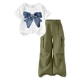 thumbnail image 1 of OGLCCG Girl's 2 Piece Summer Outfits Bow Knot Crew Neck Short Sleeve Tee and Cargo Pants Teen Tween Going Out Clothing Sets with Pockets 5-15 Years, 1 of 7
