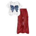 thumbnail image 1 of OGLCCG Girl's 2 Piece Summer Outfits Bow Knot Crew Neck Short Sleeve Tee and Cargo Pants Teen Tween Going Out Clothing Sets with Pockets 5-15 Years, 1 of 7