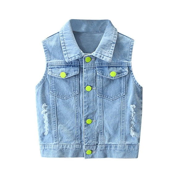 OGLCCG Girl's Buttons Front Collar Jeans Vest Kids Fall Casual Sleeveless Denim Jackets Trendy Tank Top Jeans Coats with Pockets 1-12 Years