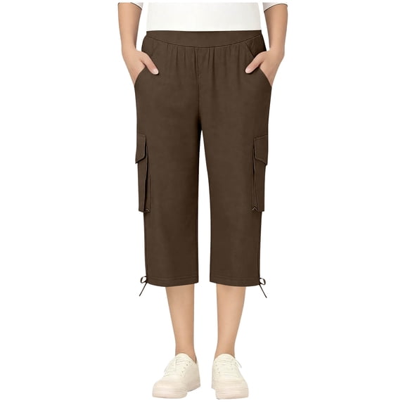 OGLCCG Girl's Cargo Capris with Pockets Casual Elastic Waist Straight Leg Capri Pants Lightweight Baggy Cargo Pants for Hiking 5-16 Years