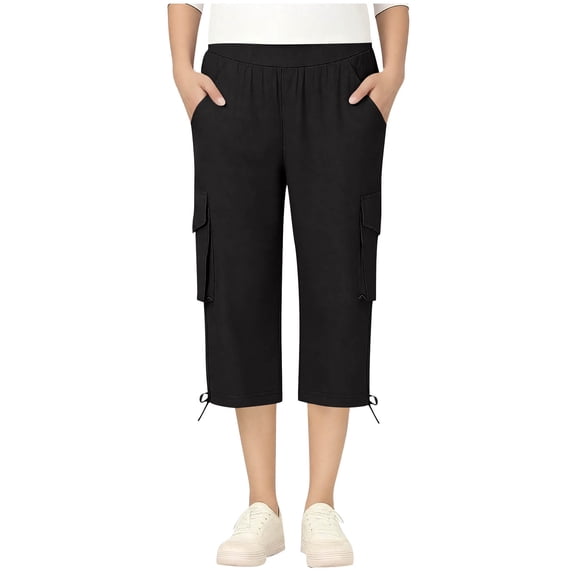 OGLCCG Girl's Cargo Capris with Pockets Casual Elastic Waist Straight Leg Capri Pants Lightweight Baggy Cargo Pants for Hiking 5-16 Years