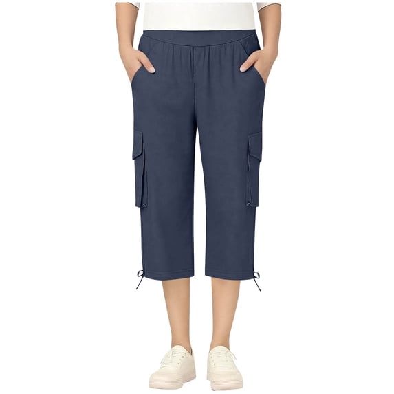 OGLCCG Girl's Cargo Capris with Pockets Casual Elastic Waist Straight Leg Capri Pants Lightweight Baggy Cargo Pants for Hiking 5-16 Years